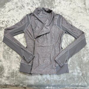 lululemon bhakti yoga jacket womens size 6 gray double zip cowl neck stretch
